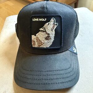 Goorin Bros Lone Wolf Trucker Hat Black The Farm Adjustable Mesh Back